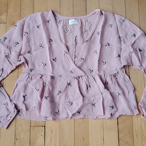 Aritzia Wilfred Peplum Embroidered Blouse Sz XS